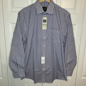 Jos A Banks Shirt Mens 16 34 Regular Fit Easy Care Stretch Plaid Dress Shirt